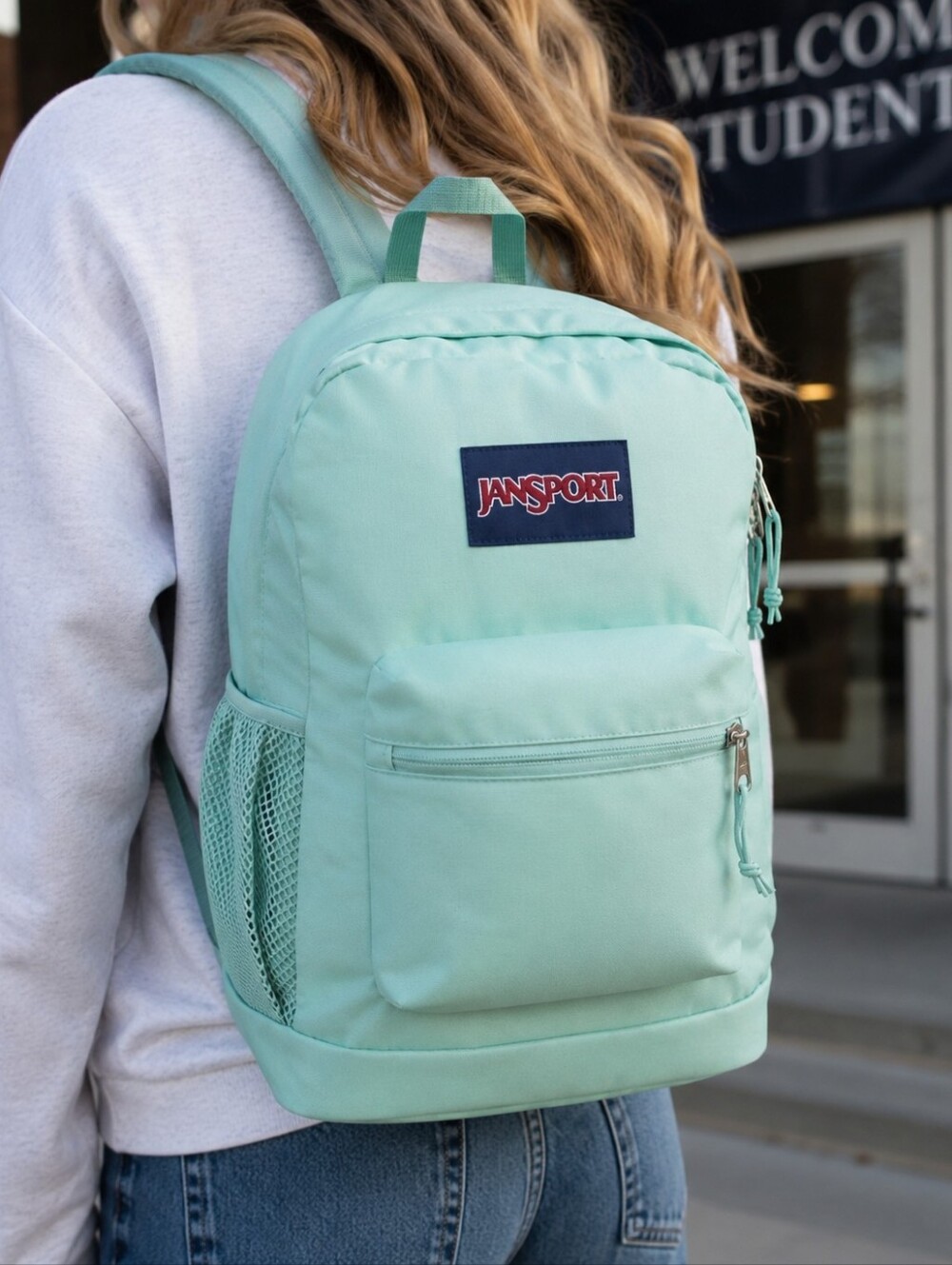 Jansport Cross town plus Student Backpack Bookbag Laptop Bag Case NEW faded sage